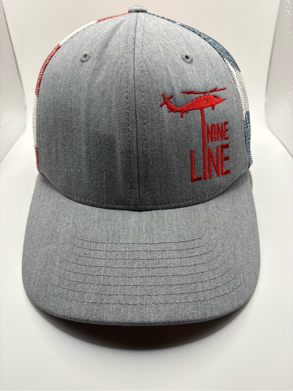 Nine Line Helicopter Richardson 112PM Patriotic American Flag Mesh Snapback Hat
